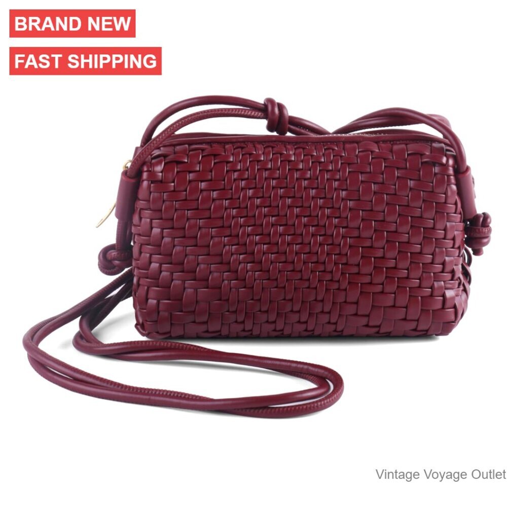 Small Woven Vegan Leather Crossbody Bag with Adjustable Strap